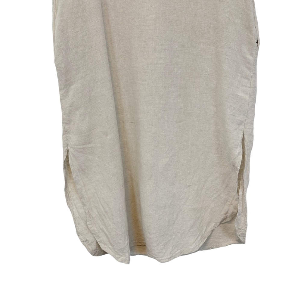 Peplum Co. | 100% Linen Short Sleeve Oatmeal Midi Dress Size S - Picture 3 of 9